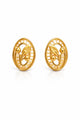 9K Oval Leaf Lattice Gold Stud Earring