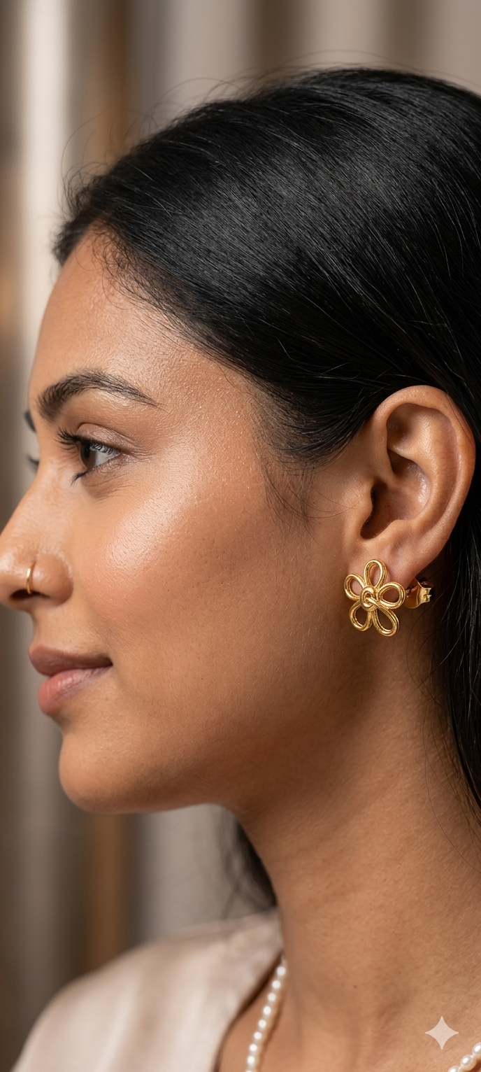 9k Minimalist Wireframe Floral Stud Earring