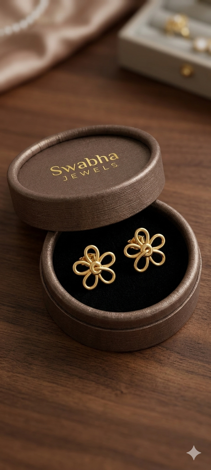 9k Minimalist Wireframe Floral Stud Earring