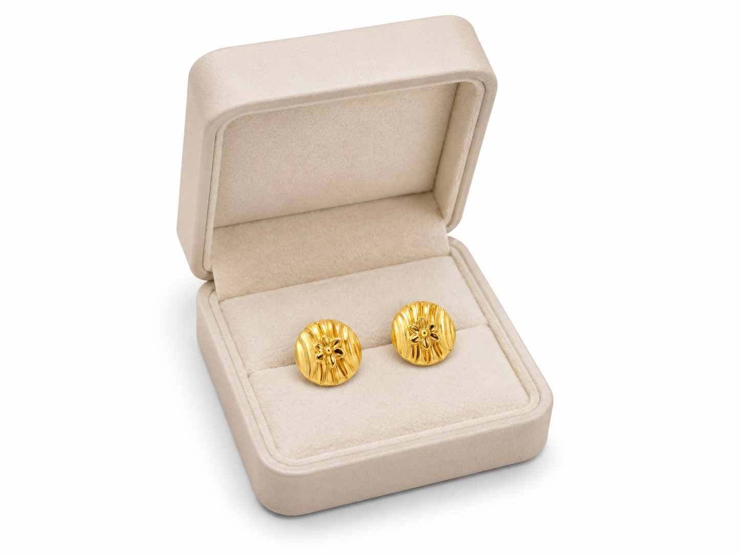 9K Textured Round Floral Gold Stud Earring