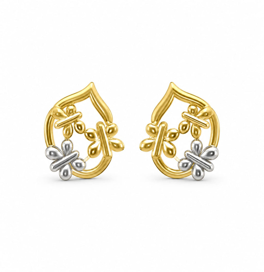 9K Teardrop Butterfly Dual-Tone Stud Earring
