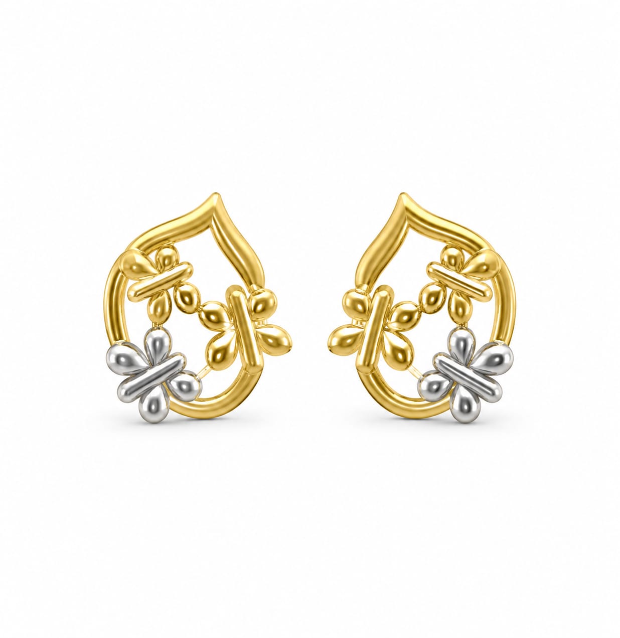 9K Teardrop Butterfly Dual-Tone Stud Earring