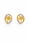 9K Oval Floral Dual-Tone Stud Earring