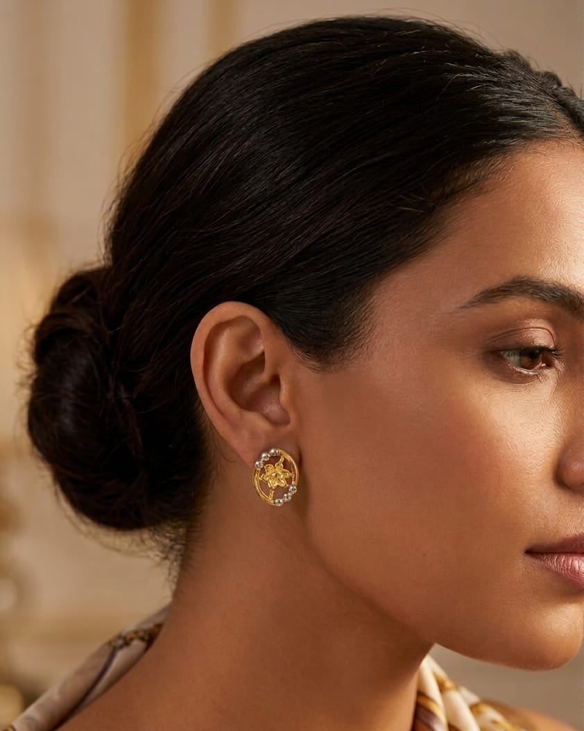9K  Floral Halo Stud Earrings