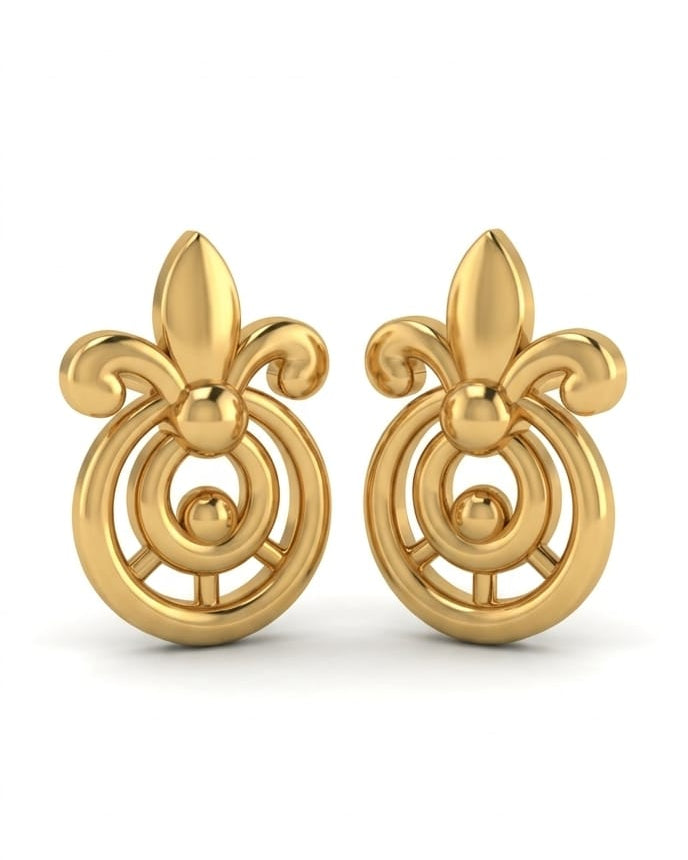 9K Golden Fleur-de-Lis Hoop Stud Earrings