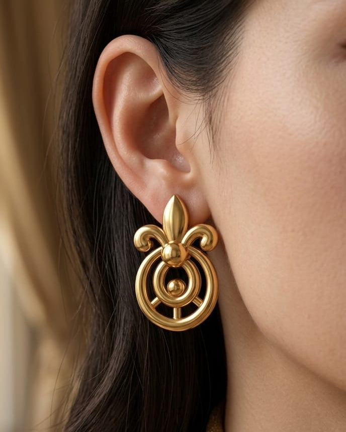 9K Royal Fleur Drop Stud Earrings