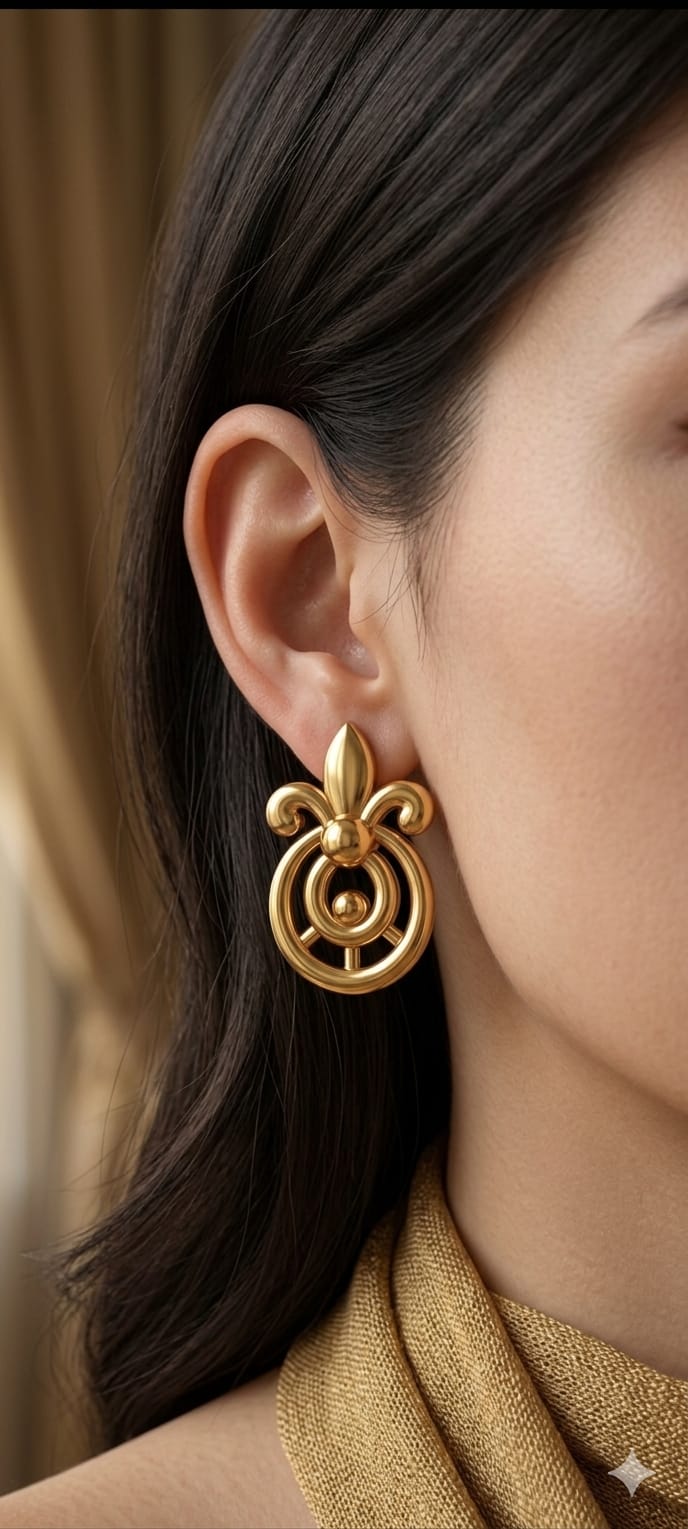 9K Golden Fleur-de-Lis Hoop Stud Earrings