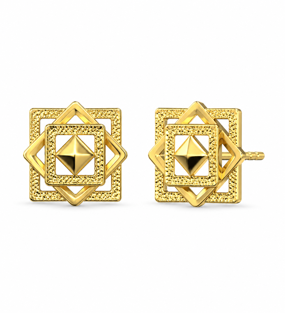 9K Golden Layered Geometric Stud Earrings