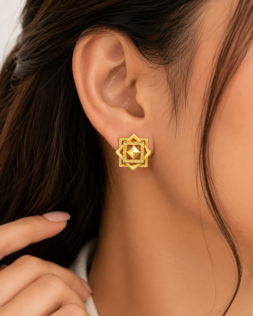 9K Golden Layered Geometric Stud Earrings