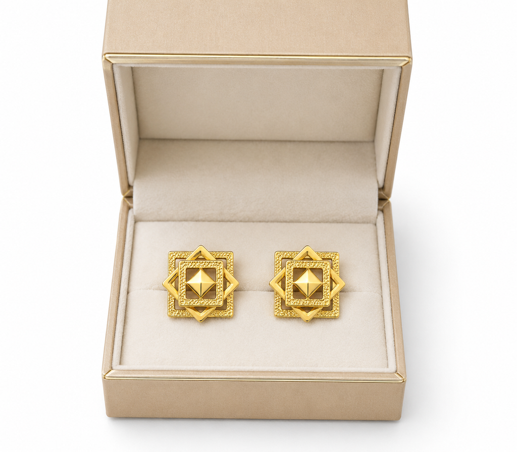 9K Golden Layered Geometric Stud Earrings