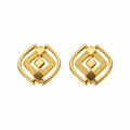 9K Golden Geometric Diamond Frame Stud Earrings