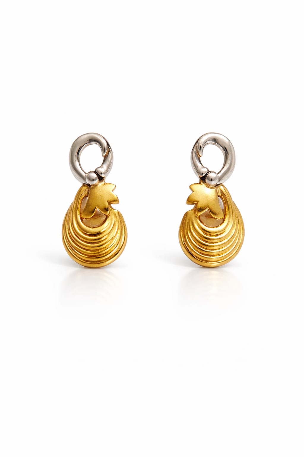 9K Dual-Tone Layered Shell Drop Earrings