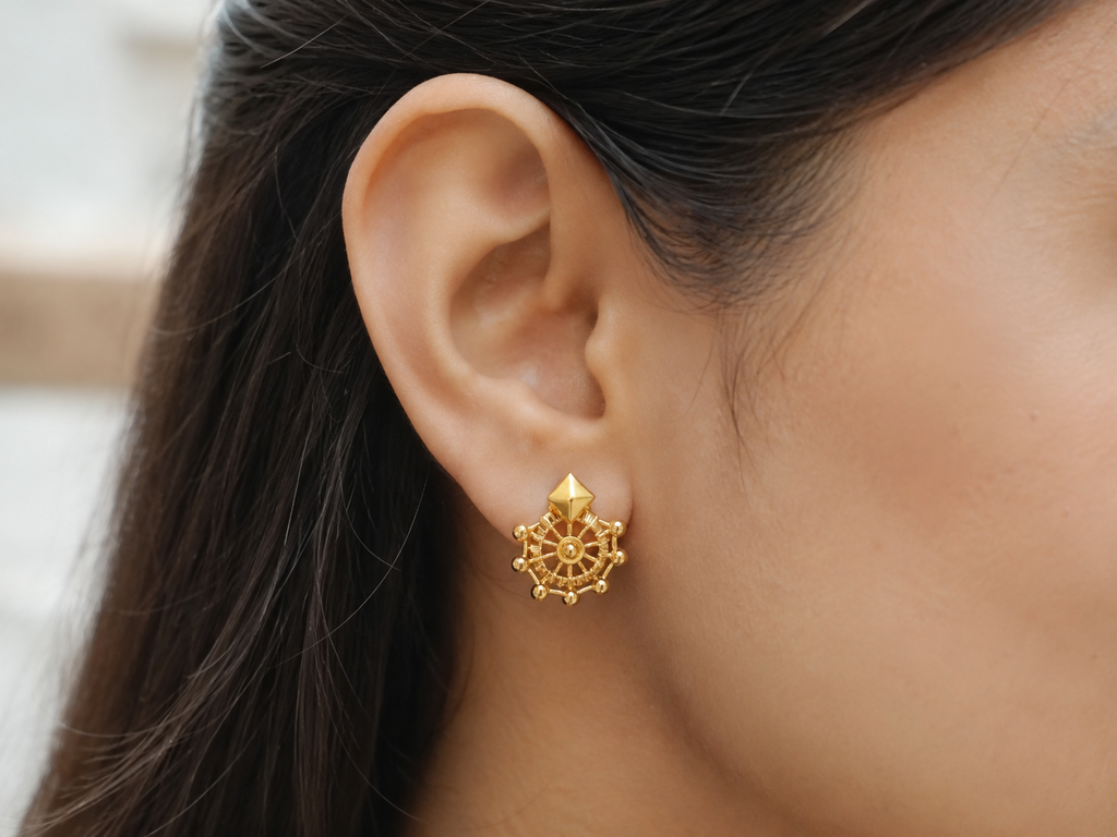 9K Golden Wheel Star Stud Earrings