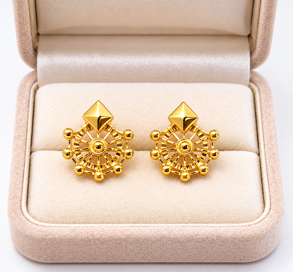 9K Golden Wheel Star Stud Earrings