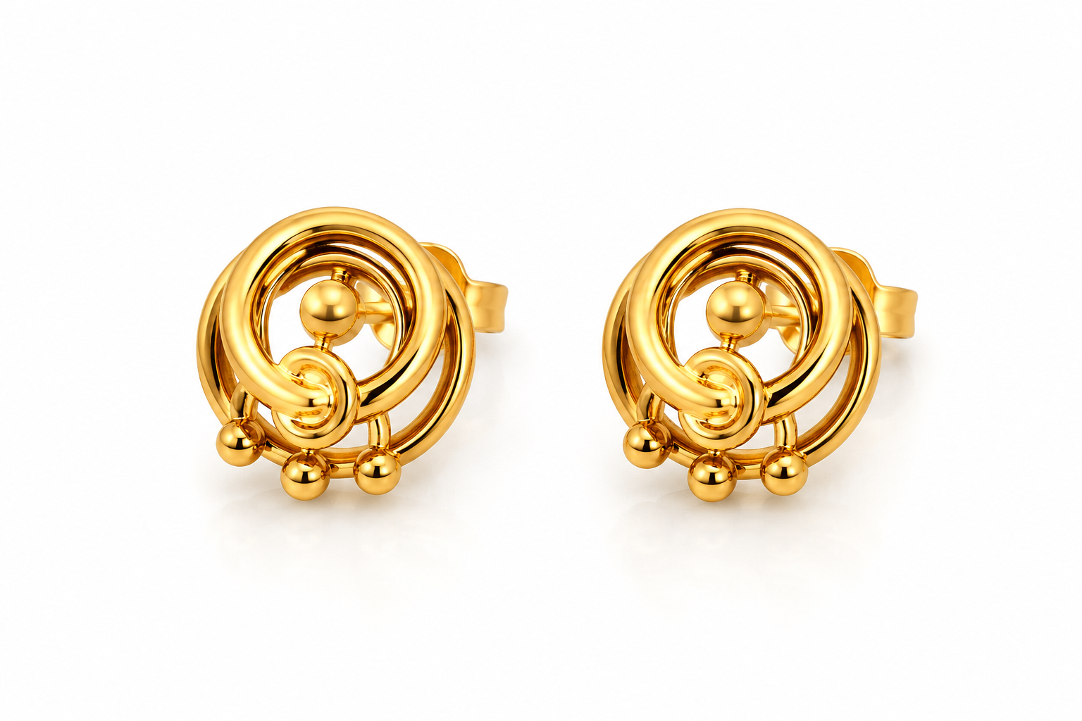 9k Golden Spiral Charm Stud Earrings