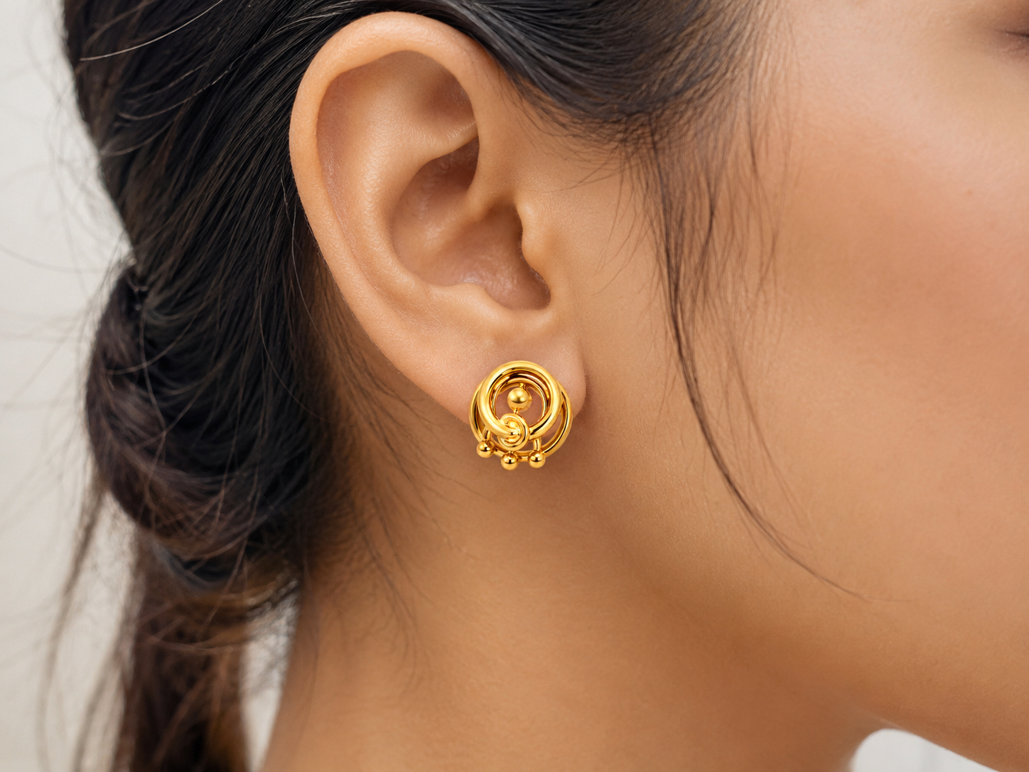 9k Golden Spiral Charm Stud Earrings