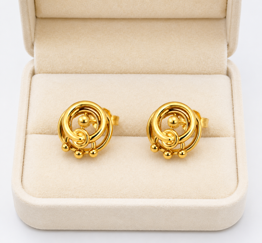 9k Golden Spiral Charm Stud Earrings