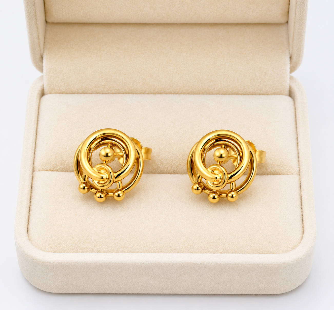 9k Golden Spiral Charm Stud Earrings