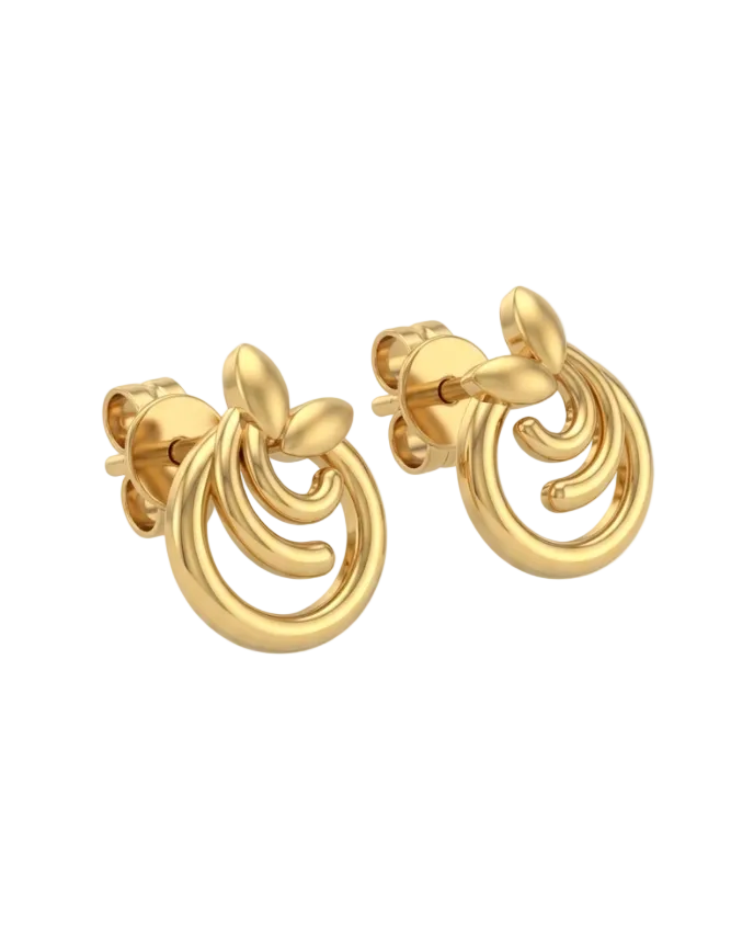 9K Leaf Swirl Drop Stud Earrings