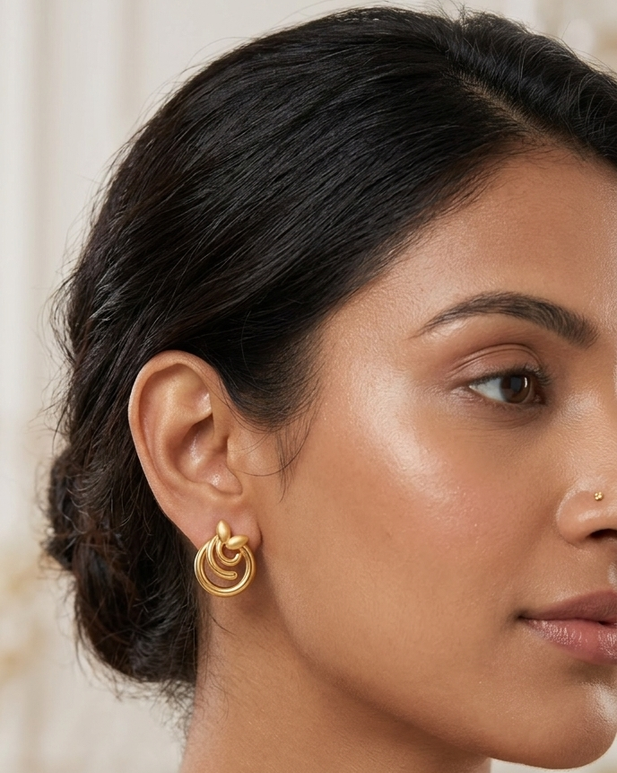 9K Leaf Swirl Drop Stud Earrings