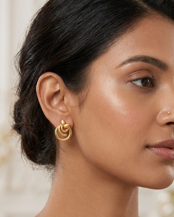 9K Golden Swirl Leaf Stud Earrings