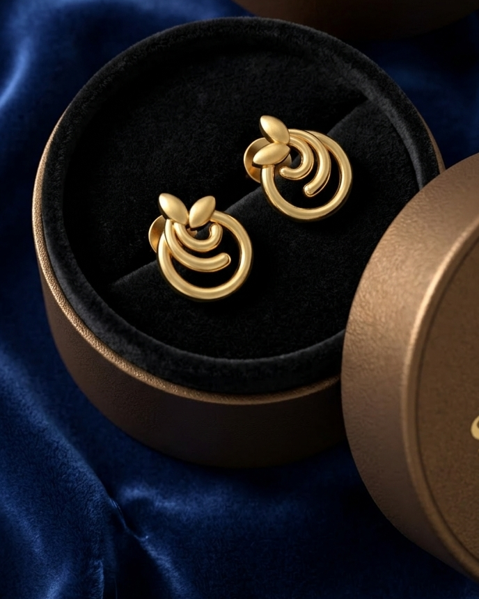 9K Leaf Swirl Drop Stud Earrings