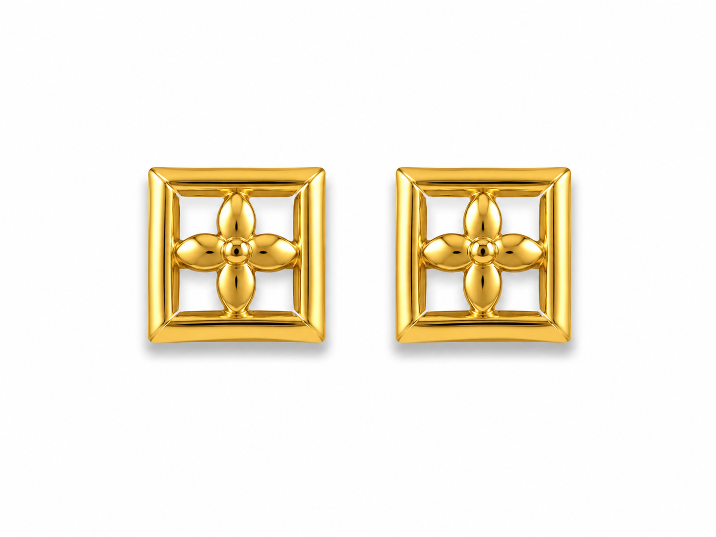 9K Golden Floral Frame Stud Earrings