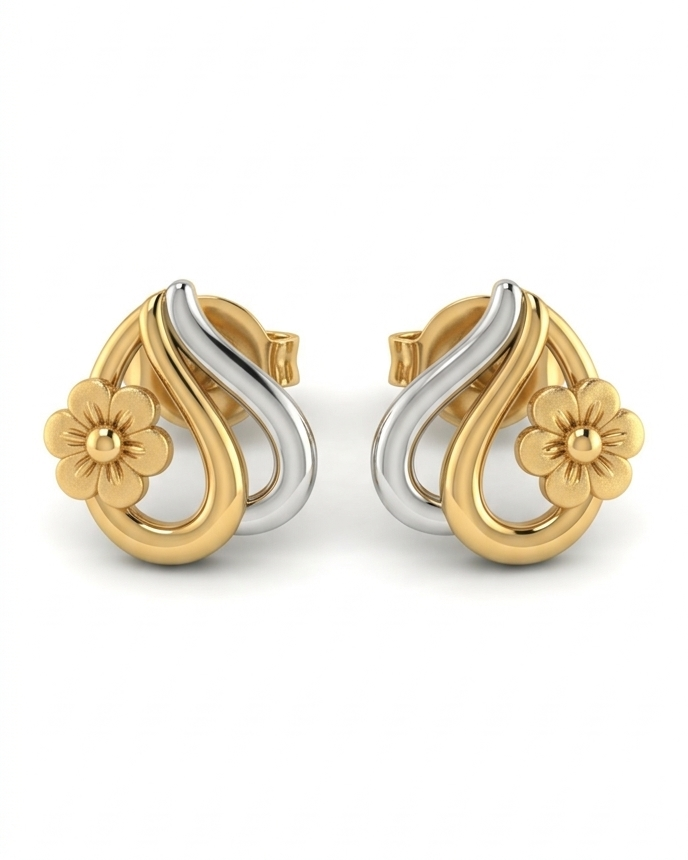 9K Dual-Tone Floral Swirl Stud Earrings