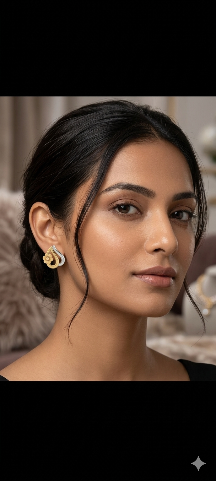 9K Dual-Tone Floral Swirl Stud Earrings