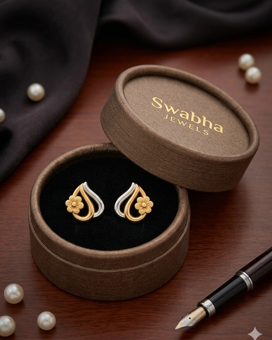 9K Curved Petal Stud Earrings