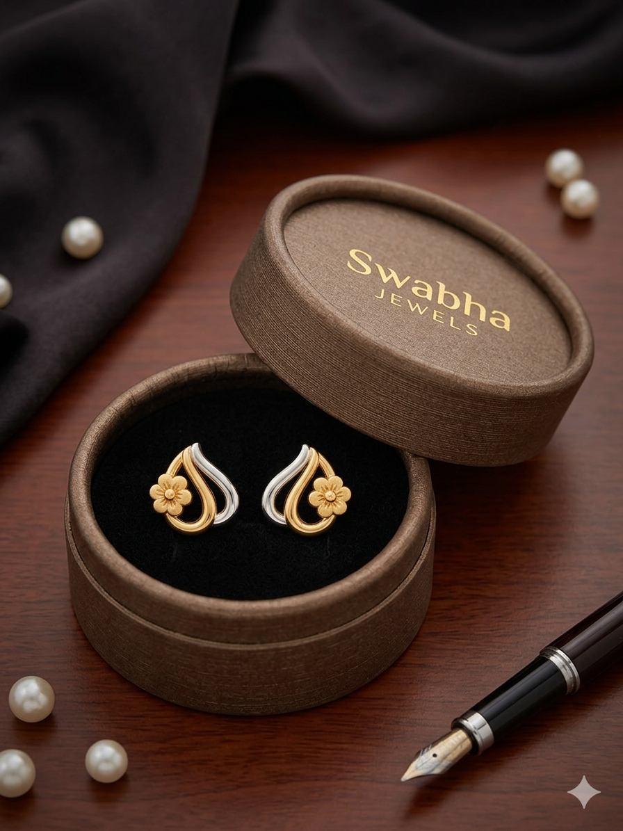 9K Dual-Tone Floral Swirl Stud Earrings