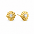 9K Dual-Tone Floral Pearl Stud Earrings