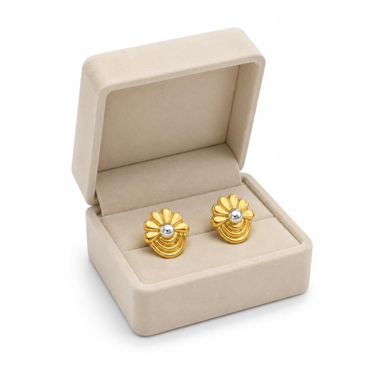9K Dual-Tone Floral Pearl Stud Earrings