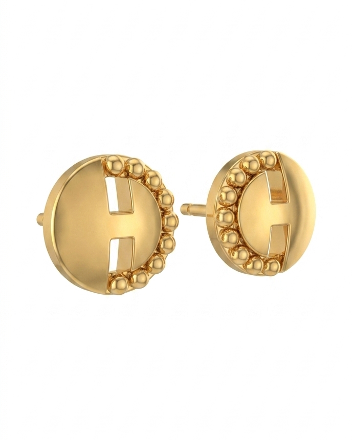 9k Golden Beaded Disc Stud Earrings