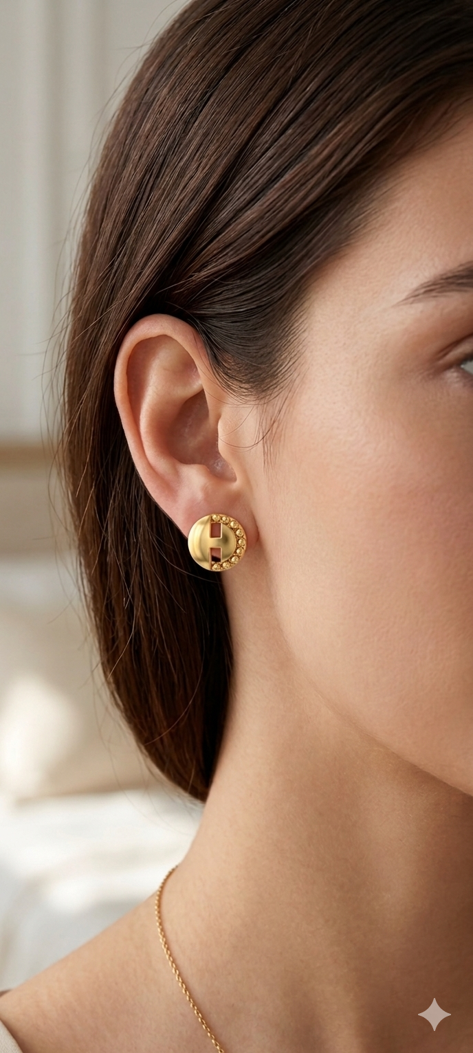 9k Golden Beaded Disc Stud Earrings