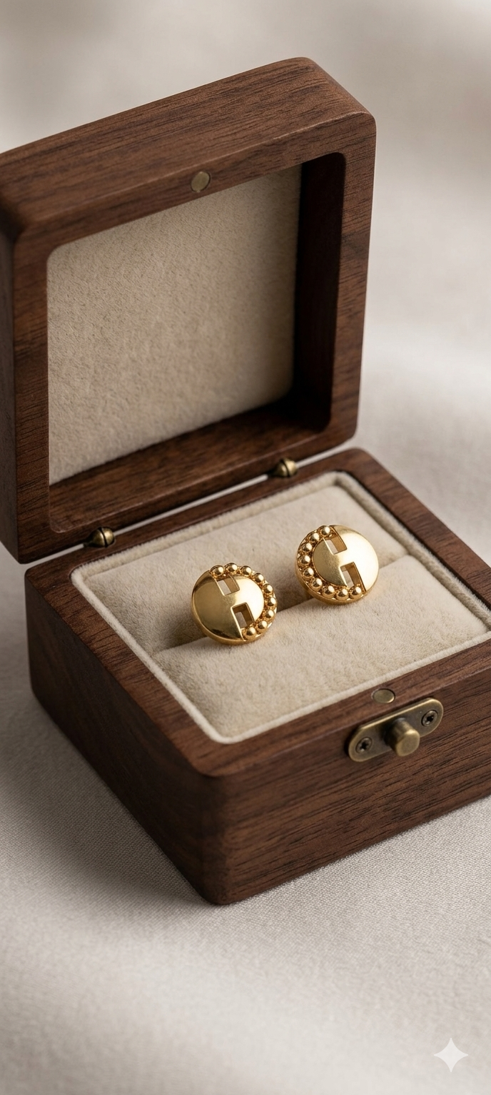 9k Golden Beaded Disc Stud Earrings