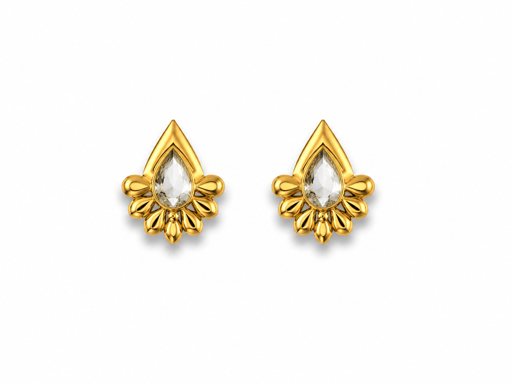 9K Cut Crystal Floral Stud Earrings