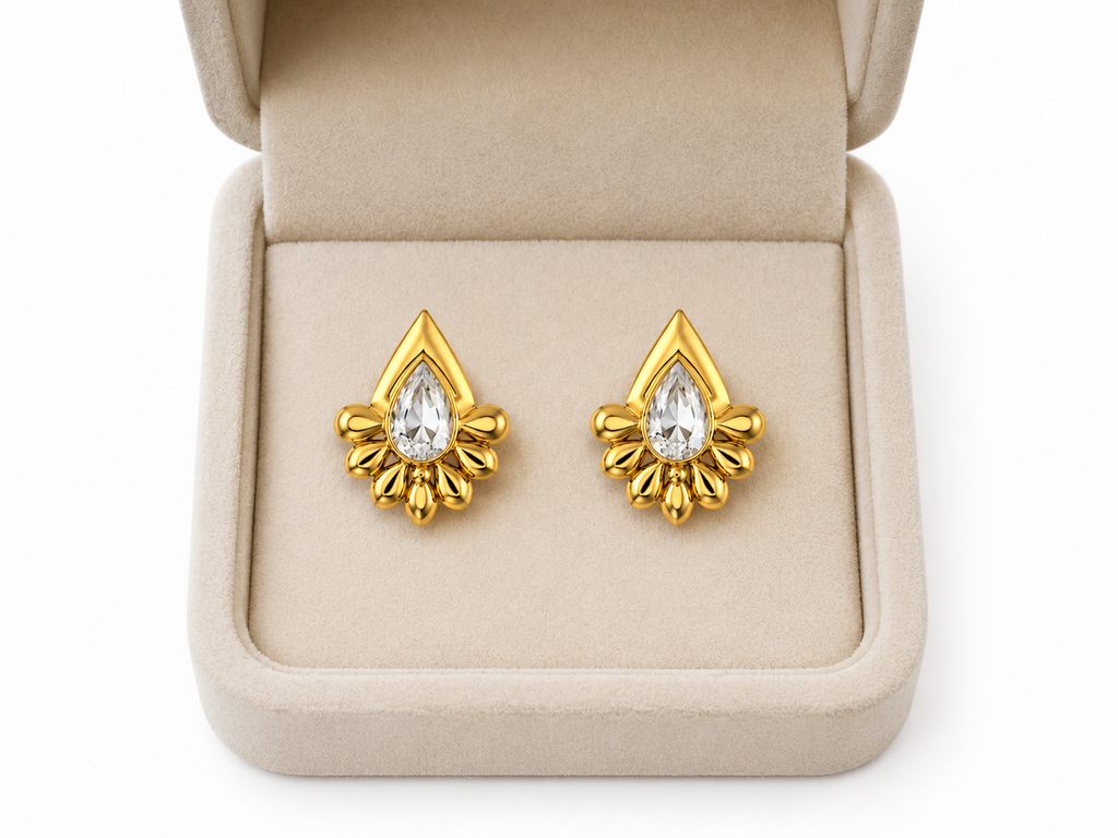 9K Cut Crystal Floral Stud Earrings