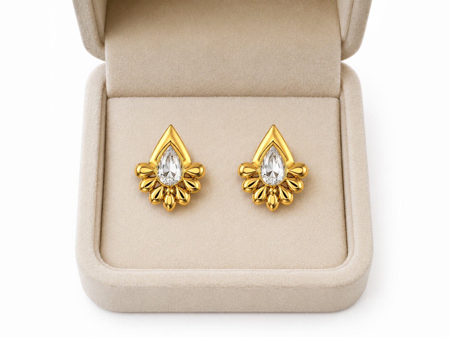 9K Cut Crystal Floral Stud Earrings