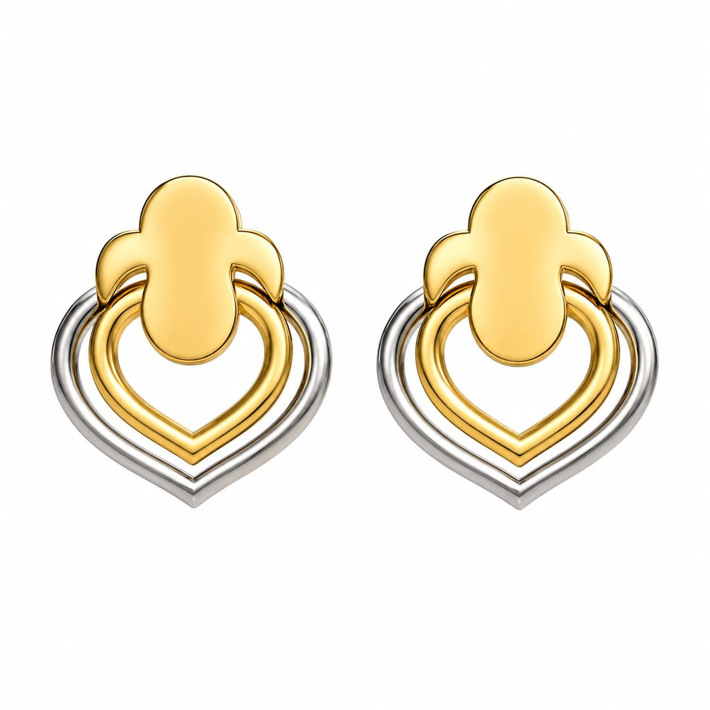 9K Dual-Tone Layered Heart Drop Earrings