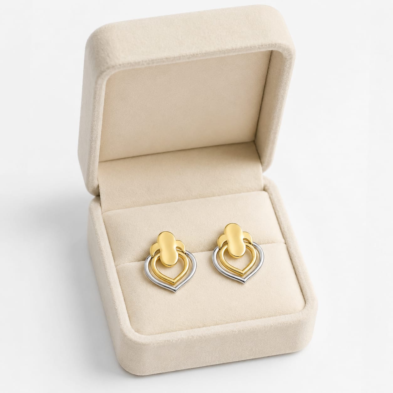 9K Dual-Tone Layered Heart Drop Earrings