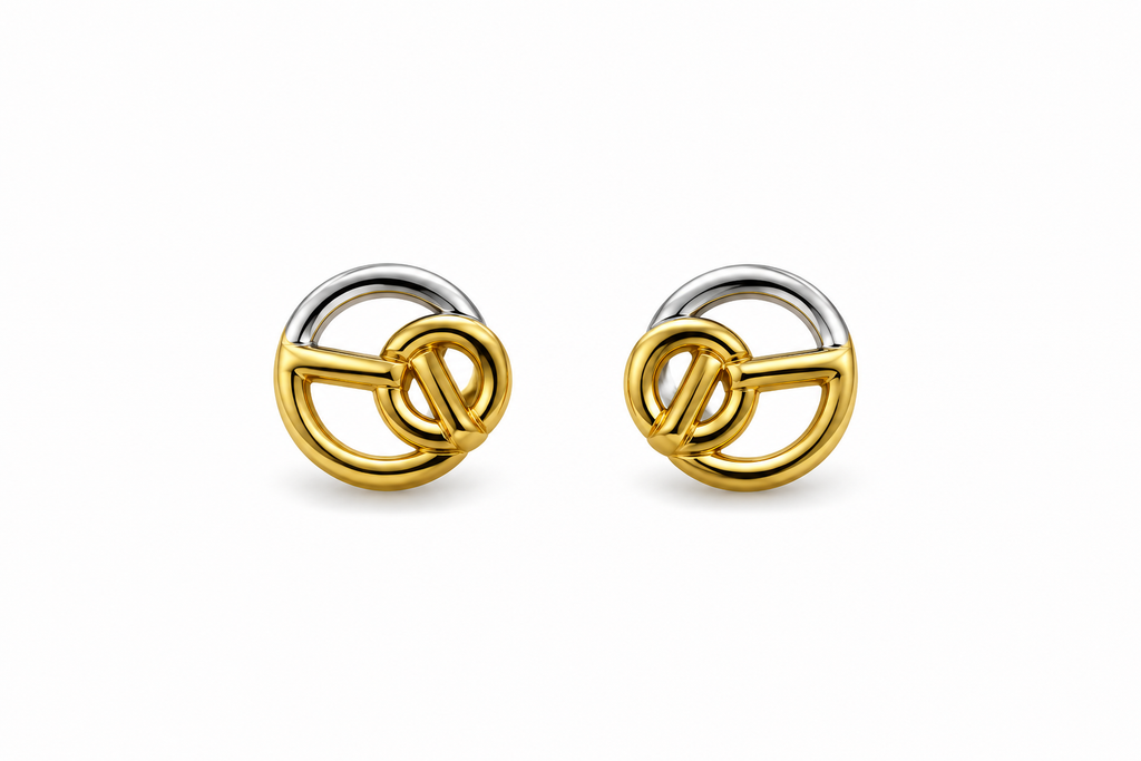 9K Dual-Tone Interlocking Circle Stud Earrings