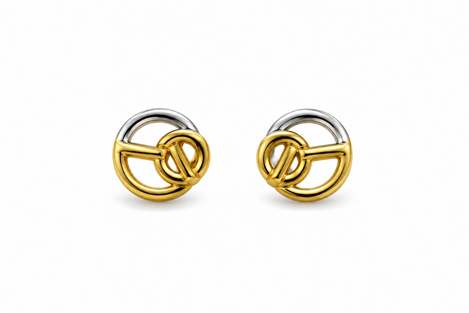 9K Dual-Tone Interlocking Circle Stud Earrings