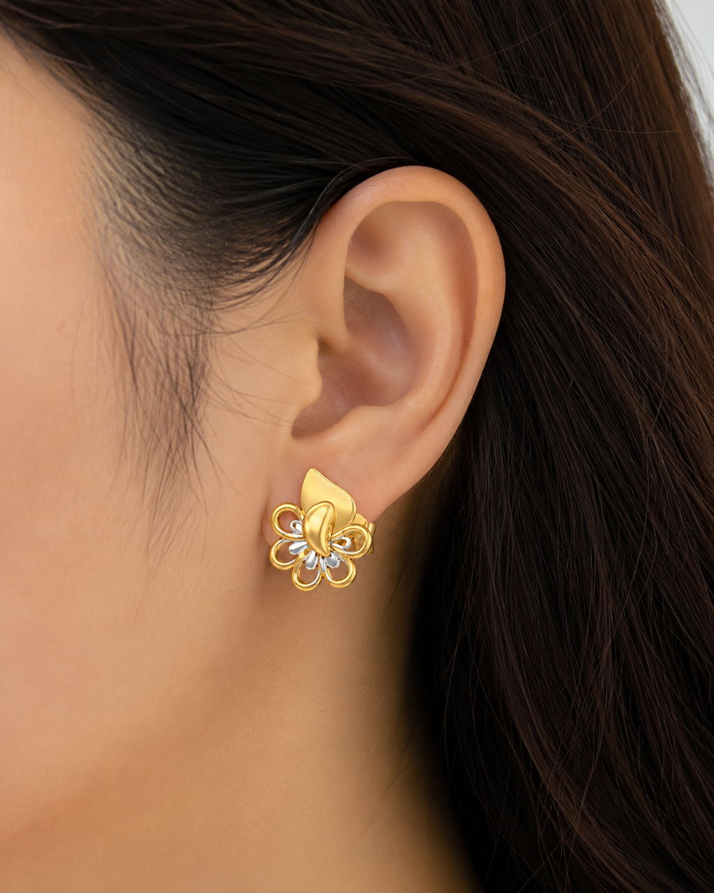 9K Dual-Tone Floral Petal Stud Earrings