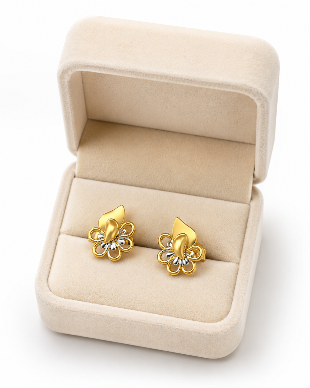9K Dual-Tone Floral Petal Stud Earrings