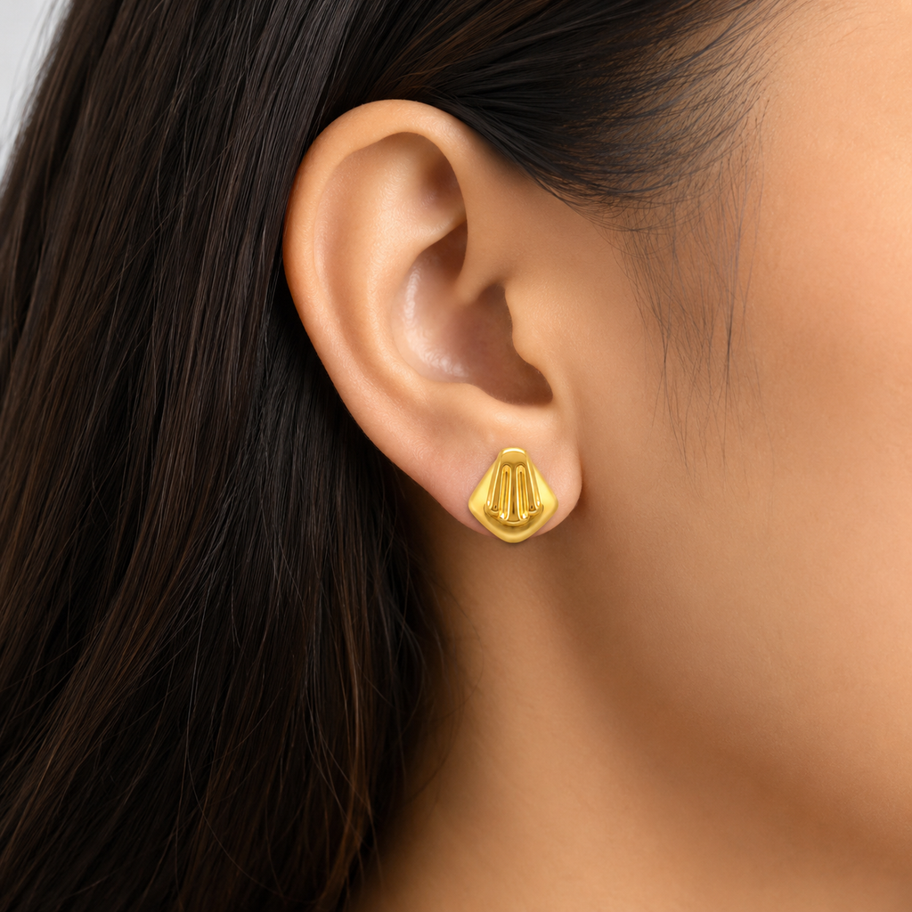 9K Golden Cushion Motif Stud Earrings