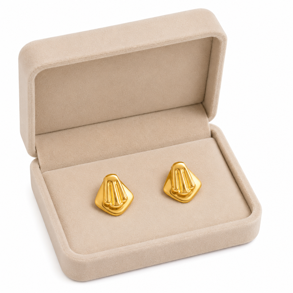 9K Golden Cushion Motif Stud Earrings