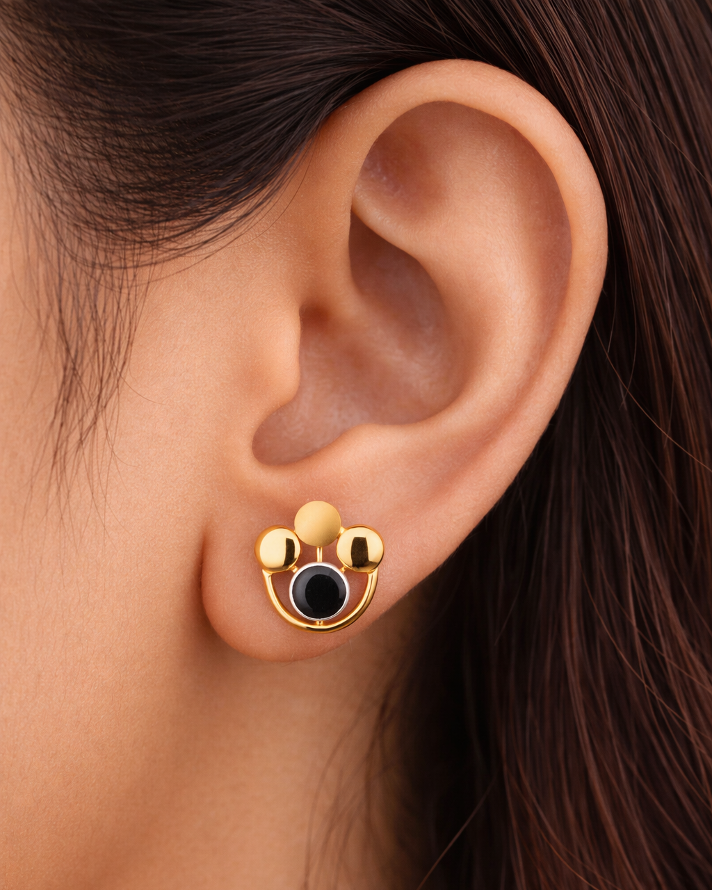 9K Tri-Sphere Geometric Studs Earrings