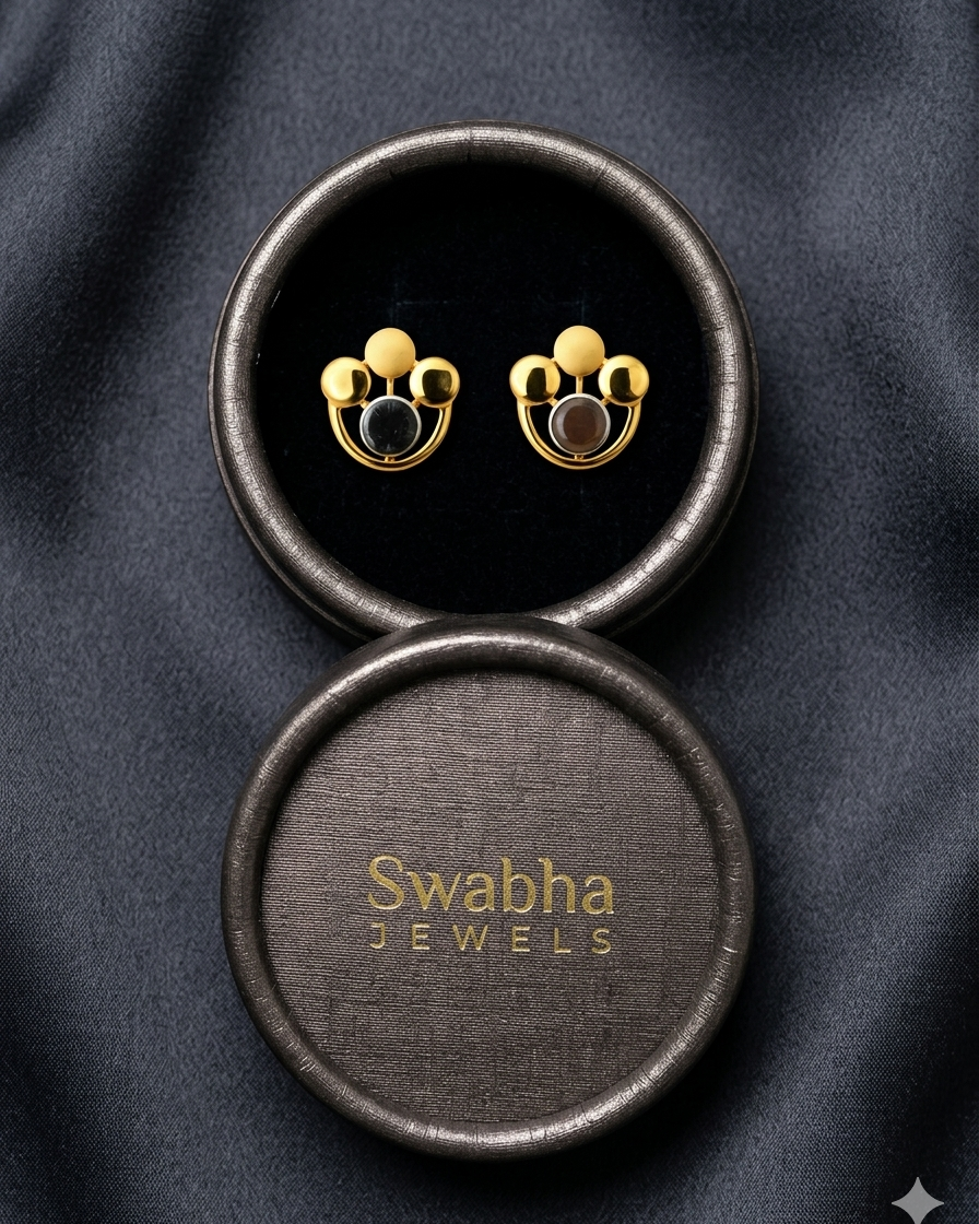9K Tri-Sphere Geometric Studs Earrings