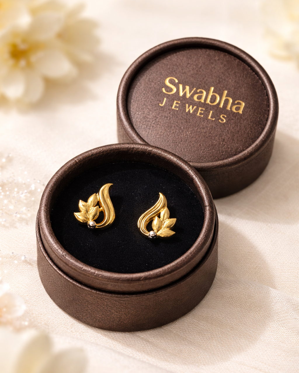 9K Golden Swirl Leaf Earrings
